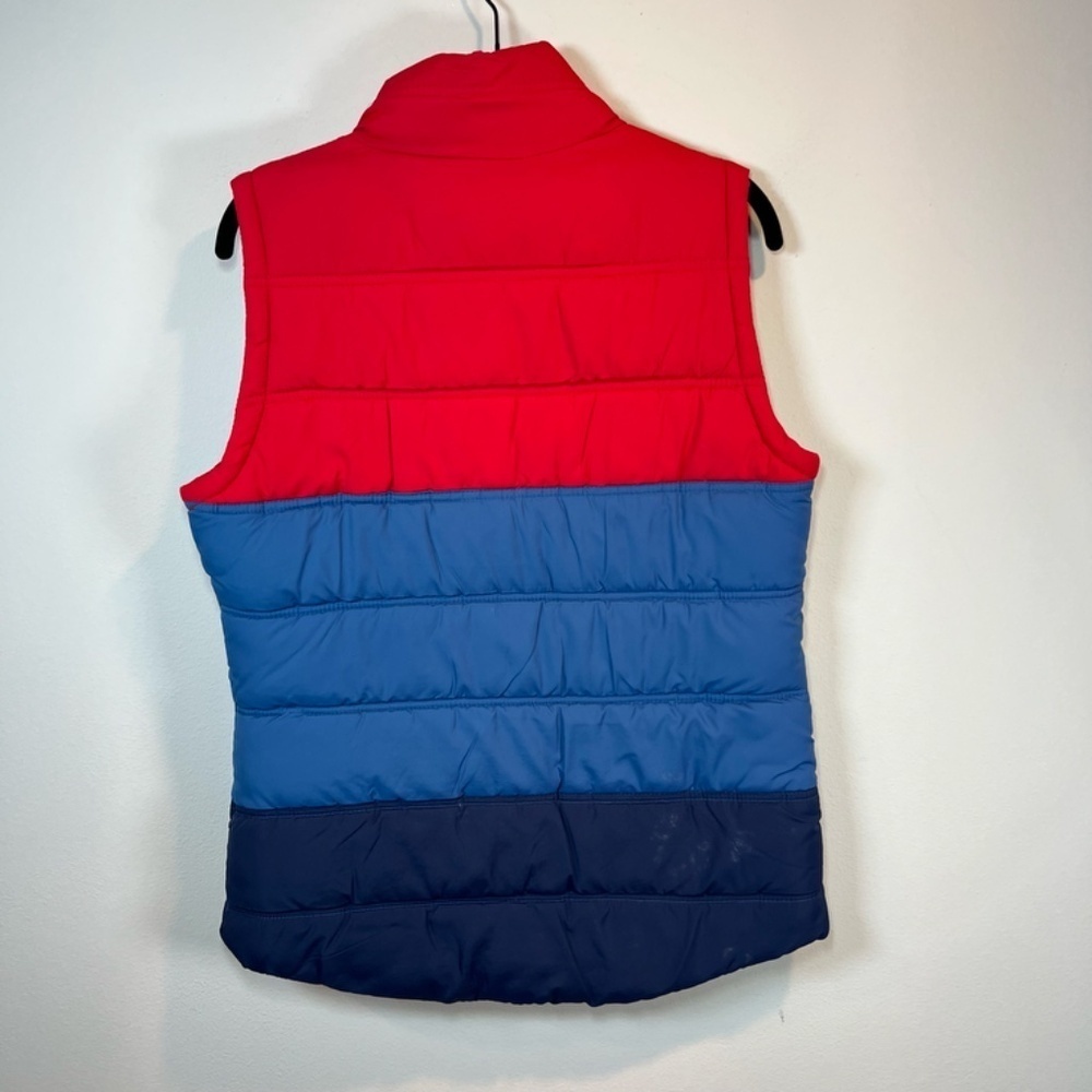 Roxy Quilted Puffer Vest Red Blue Colorblock 70s Retro Lined Cozy Outdoor Medium - Picture 11 of 11